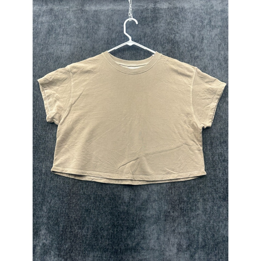 Velvet By Graham & Spencer Cropped Sweatshirt Womens Large Beige Cotton Lined
